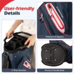 14-Way Golf Cart Bag - 6 Zippered Pockets+Cooler Pocket, Waterproof Zippers, Navy + Red - Image 8
