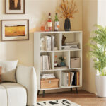 7 Cube Bookcase 3-Tier Modern Storage Organizer with 4 Metal Legs Bookshelves - Image 10