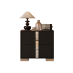 Elegant Nightstand with Metal Handle, Mirrored Bedside Table with 2 Drawers for Bedroom, Living Room, Black - Image 5