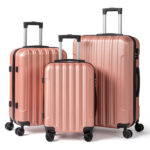 ABS Trolley Case 20in 24in 28in 3PCS Suitcase Set Vertical Striped Frosted Case Suitcase Rose Gold - Image 25