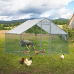 2*2*2m/6.5x6.5x6.5ft Silver Chicken Coop with Pointed Roof, 180g PE Rain Cloth, Metal Chicken and Rabbit Cage - Image 14