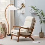 Same Code 47026089 High Back Solid Wood Armrest Backrest Iron Frame Linen Indoor Leisure Chair Off-White - Image 29