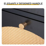 Rattan-front shoe cabinet with 1 drawer and 2 flip-down compartments, particleboard, 54*24*110cm, black - Image 6