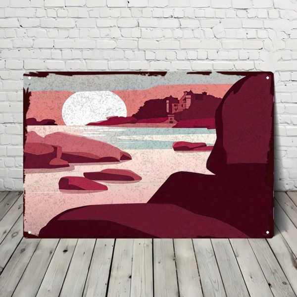 CIFbuy 1PC Water Mountain Sunset Metal Wall Art 8x" Inch, Vintage Scenery Iron Decor Plaque Waterproof Rustproof, Decor Plaque Waterproof Rustproof, Outdoor Indoor Home Art 8x12ikTok, Art 8x12ikTok, t Self-pickup Logiopics