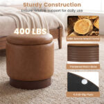 Brown 360° Swivel Storage Ottoman, 43.18×45.72cm Faux Leather Vanity Stool with 26.50L Hidden Space - Image 10