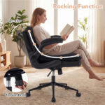 Criss Cross Chair with Flip-Up Arms, Faux Leather Cross Legged Office Chair with Adjustable Height & Rocking Function -Gray - Image 9