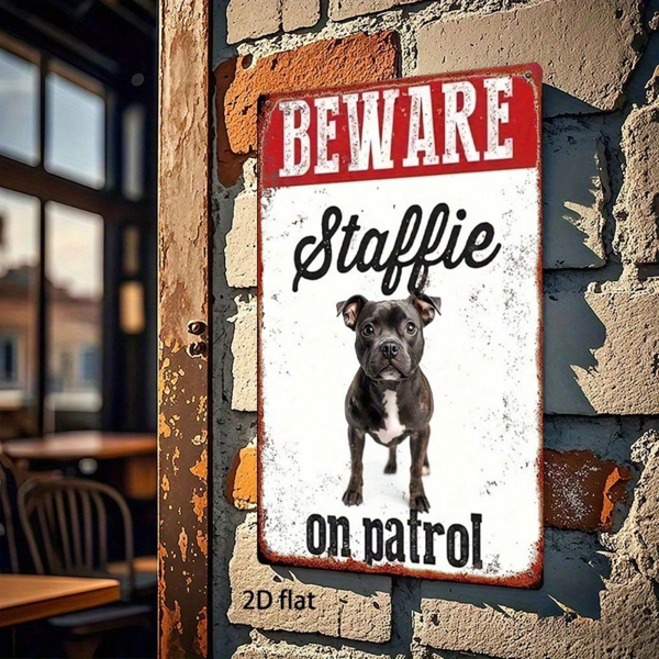 571cb471-f25f-4f92-ab6f-cdba09d3e35a.png CIFbuy Vintage Metal Sign "Beware Staffie On Patrol" 8x12 Inch Rustic Farmhouse Wall Decor Humorous Warning Plaque Durable Tin Plaque F TikTok, TikTok, ue F Self-pickup Logiopics - Image 1