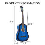 Blue 38-inch Round Acoustic Guitar with Picks, Strings, Capo, Case, Tuner, and Strap - Image 4