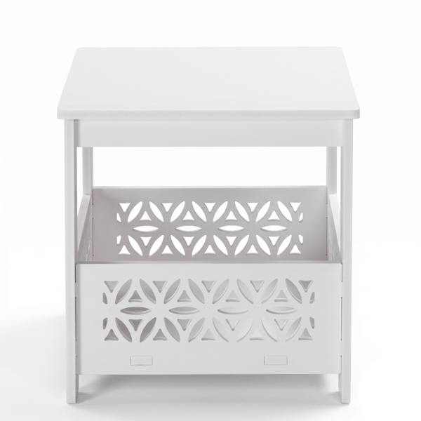 57392555_1 Side Table with Storage, Space Saving Nightstand for Small Spaces, Modern End Table for Indoor Outdoor, White - Image 1
