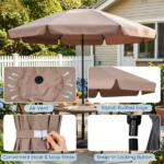 Brown 10ft Scalloped Patio Umbrella with Push‑Button Tilt, Vented Outdoor Market Parasol with Crank Lift, Fiberglass Ribs Sun Shade for Backyard Deck Poolside - Image 5