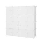 4-layer 16 Cube Organizer Stackable Plastic Cube Storage, Plastic + Steel Wire with 3 Clothes Rails, Free to Assemble, White - Image 5