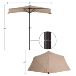 9FT Outdoor Half Patio Umbrella - Balcony Furniture, Beige - Image 3