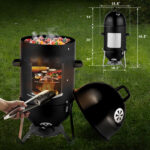 Vertical Steel Charcoal Smoker, Heavy Duty Three Layer Round BBQ Grill Smokey Mountain Cooker for Outdoor Cooking, Black SAME AS 60608693 - Image 9