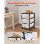 50L 3 Storage Drawer Cart, Clear Plastic Storage Drawers with Wheels Sturdy Cart with 3 Bins for Office Supplies, Craft Rooms - Image 6
