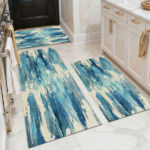Three-piece kitchen rug set, non-slip and washable, abstract pattern kitchen hallway rug, soft and comfortable, suitable for sinks, floors, entrances, hallways and bathrooms.