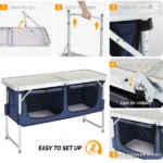 4FT Portable Folding Camping Table with Storage, Aluminum Outdoor Cooking Station with 2 Adjustable Legs, Blue - Image 4