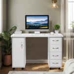 Manicure Nail Table with Drawer White