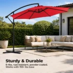 9.8FT Offset Cantilever Patio Umbrella with Crank & 8 Ribs, Easy Tilt Adjustment,UV Protection for Backyard Patio Lawn,red - Image 5