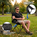 Folding Camping Chair with Built-in Cooler Bag, 350LBS Heavy Duty Portable Outdoor Chair with Cup Holder, Side Pocket & Carry Bag, 33.7"×20.5"×33.5" Black Camping Chair with Yellow Stripes for Beach, Picnic, Fishing - Image 15