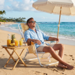 4-Position Adjustable Backpack Beach Chair, Foldable Rustproof Aluminum Frame Lounge Chair with Wooden Armrest, Side Storage Pockets & Detachable Pillow, 24"×22"×37" Outdoor Patio Camping Lawn Chair Holds up to 265 LBS, Orange White Vertical Stripe - Image 11