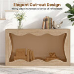 63" Narrow Console Table with Wavy Hollow Design, 2-Tier Extra Long Entryway Table with Storage Shelf - Natural - Image 7