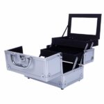 SM-2176 Aluminum Makeup Train Case Jewelry Box Cosmetic Organizer with Mirror 9"x6"x6" Silver - Image 13