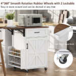 39.3" Farmhouse Kitchen Island with Drop Leaf, Kitchen Storage Island with Open Side Rack, One Drawer, Towel Rack, Rolling Kitchen Cart with Lockable Wheels for Lawn Garden, White - Image 26