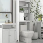 Over The Toilet Rack 2 -Tier Toilet Bathroom Spacesaver Storage Shelf with 2 Doors Wood Storage Organizer Cabinet for Bathroom Freestanding Shelf-White - Image 7
