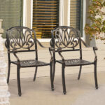 Set of 2 Cast Aluminum Patio Dining Chairs, Stackable Outdoor Bistro Chairs with Armrests for Balcony Backyard Garden Deck, Antique Bronze (Without Cushions) - Image 7