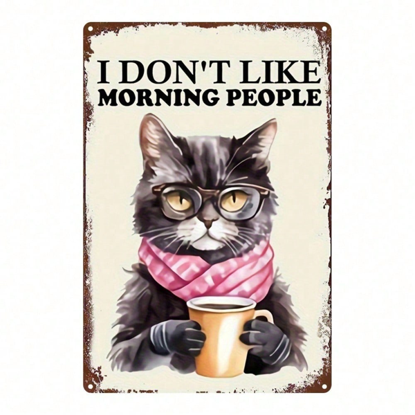 CIFbuy Vintage Black Cat Drinking Coffee Metal Sign 8x12 Inch, Antique Tin Plaque With Glasses For Home Kitchen Cafe Bar Garage Decor TikTok, TikTok, Self-pickup Logiopics