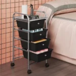 Rolling Trolley Storage Cart Bin with 4 Plastic Drawers on Wheels, Black - Image 6