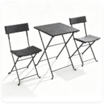 3 Piece Folding PE Rattan Bistro Set, Black Wicker Patio Dining Set with 1 Coffee Table & 2 Ergonomic Chairs, Foldable Outdoor Furniture for Garden Backyard Poolside - Image 3