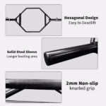 Black Hex Bar Solid Steel Sleeve 1000lbs Weight Capacity Trap Bar Deadlift Bar with Knurled Handles, for Bodybuilding Training, Squats, Deadlifts, Shrugs Power Pulls - Image 7