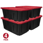 (4 pack)27 Gallon Large Storage Bin with Snap Lid, Black and Red, Heavy Duty Plastic Storage Container (Shipment from Walmart)