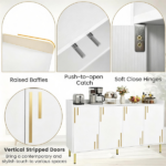 White 4-Door Buffet Storage Cabinet with Push-to-Open Soft Close Doors, Adjustable Metal Legs Anti-Tip Kits Engineered Wood Sideboard Coffee Bar Station for Kitchen Dining Living Room - Image 7