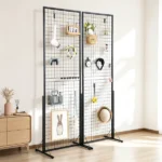 2-Pack 2' x 5.6' Gridwall Display Tower, Double-Sided Floorstanding Rack with T-Base & Clips - Image 5
