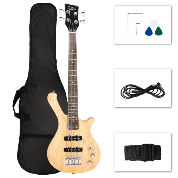 Do Not Sell on Amazon GW101 36in Small Scale Electric Bass Guitar Suit With Mahogany Body SS Pickups, Guitar Bag, Strap, Cable Burlywood