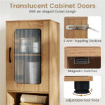 67" Tall Slim Bathroom Storage Cabinet with Fluted Doors, Adjustable Shelf Freestanding Narrow Organizer - Natural - Image 12