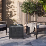 Outdoor PE Wicker Side Table with Storage, Patio Rattan End Table Square Container for Furniture Covers, Toys and Gardening Tools, Black - Image 5