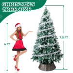 7.5 FT Artificial Snow Tipped Christmas Tree with DIY 350 Warm Lights Remote Control, Hinged Xmas Pine Tree with Silver Ribbon Ornaments for Holiday Party Office Home, Green & Snow Tipped - Image 6