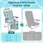17 Inch Seat Height Beach Chair for Adults, Folding Portable Camping Chair with Headrest, Cup Holder, Side Pocket & Bottom Storage Bag, 7-Position Adjustable Aluminum Beach Chair, Heavy Duty 265 LBS Capacity, Oxford Fabric for Beach, Patio, Pool, Vintage Summer Print - Image 2