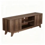 Not selling on Amazon Wood Fluted TV Stand for TVs up to 70 Inch, Mid Century Modern Low Profile TV Console Cabinet with Adjustable Open Storage Shelves & Double Slatted Cabinet Doors, Entertainment Media Center for Living Room, Walnut Brown - Image 4