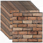 10 pcs 3D Wall Brick Self Adhesive Removable Wallpaper 11.8 x 11.8 Inch Wallpaper Brick Breakaway Wall Decals Vintage Faux Brick Wallpaper Brown for Fireplace Kitchen Backsplash