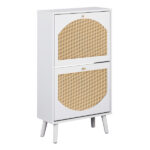 2 dump buckets with high-leg arched rattan shoe cabinet particle board + plastic rattan 54*24*98cm white frame + original wood rattan surface + white high-leg shoe cabinet - Image 8