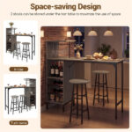 3PCS Bar Table & Stools Set, Wine Storage (6 Bottles + Wine Glass Holder), Oak - Image 6