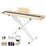 GPP-107 88 Key Full Size Semi-Weighted Standard Keyboards Wooden Digital Piano with Stand, MIDI Bluetooth, Triple Pedals Headphone and other accessories for Piano beginner Natural Teak color - Image 2