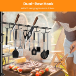 Upgraded BBQ Grill Caddy with Paper Towel Holder, Carbon Steel Griddle Storage Rack with Baskets & 10 Hooks, Rustproof Organizer with C-Clamp Base for Griddle Outdoor Table - Image 8