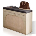 Rattan Shoe Rack, Hallway Shoe Bench, Shoe Cabinet with Flip-Drawer and Seat Cushion - Image 8