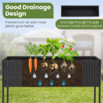 Black PE Rattan Elevated Planter with Lower Shelf, 101.6×30.48×71.12cm Raised Garden Bed with Drainage - Image 6