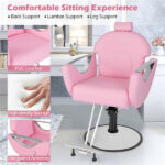 360° Swivel Reclining Barber Chair, Ergonomic Salon Chair with Hydraulic Pump (Pink) - Image 6